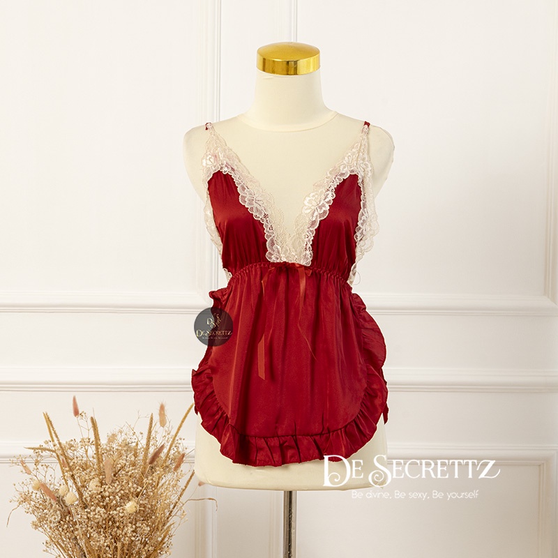 DeSecrettz HAILEY Baju Tidur Wanita Dewasa, Satin Lingerie Includes G-String