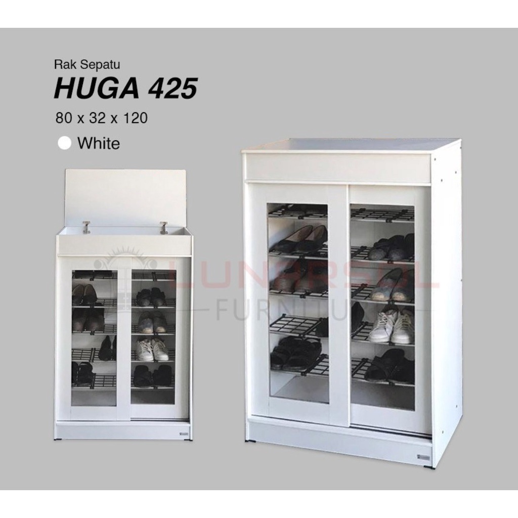 RAK SEPATU KAYU KACA PINTU SLIDING PINTU GESER HUGA 425 - 24 PASANG