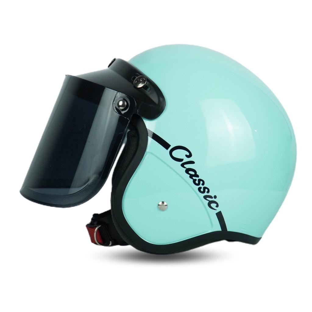 Helm Bogo Wanita Cantik Dewasa Polos Classic Kekinian Motor Sni Helem Retro Kaca Datar Bening