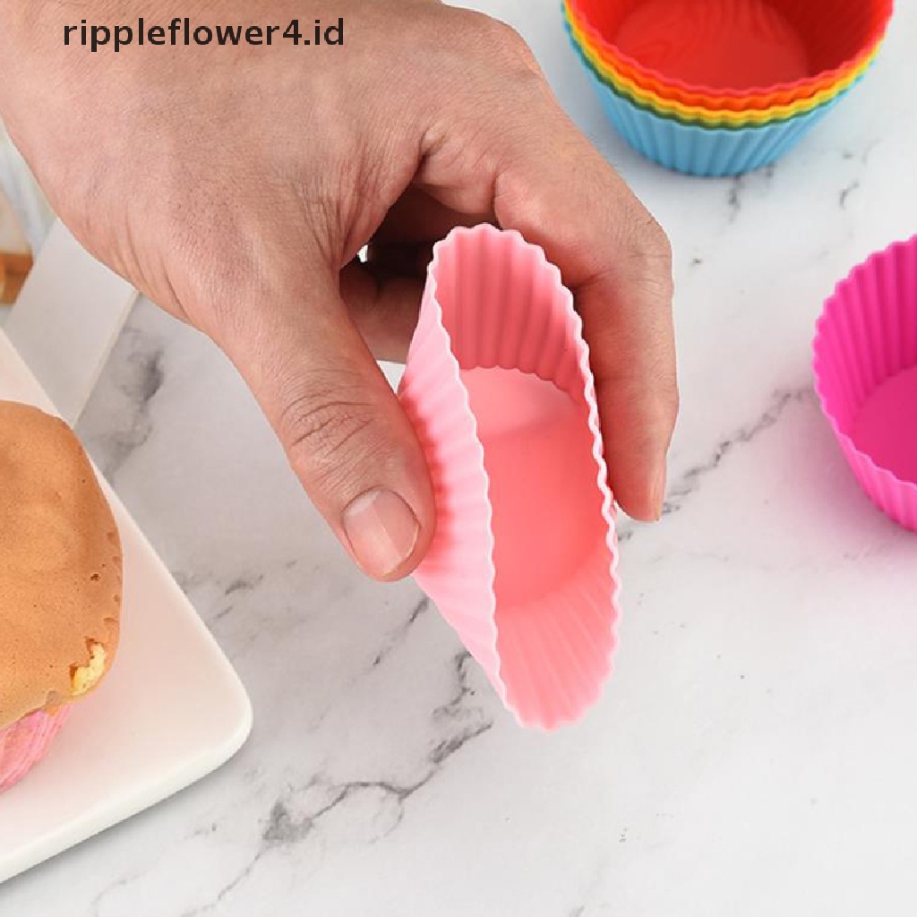 {rippleflower4.id} 7pcs/set Cetakan Silikon Kue Muffin Cupcake Baking Mold DIY Alat Dekorag Kue~