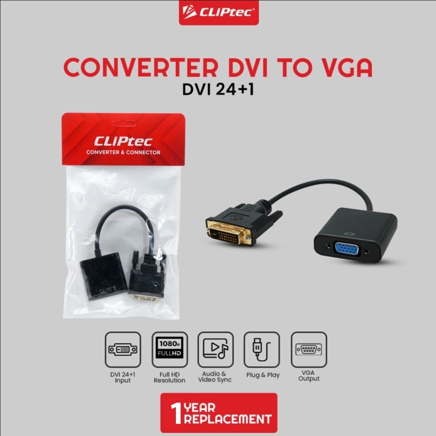 Converter Kabel CLIPtec CL-CC D1V DVI 24+1 To VGA