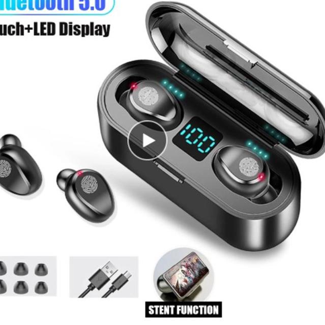 Termurah Earphone TWS F9 Original Wireless Bluetooth plus Powerbank