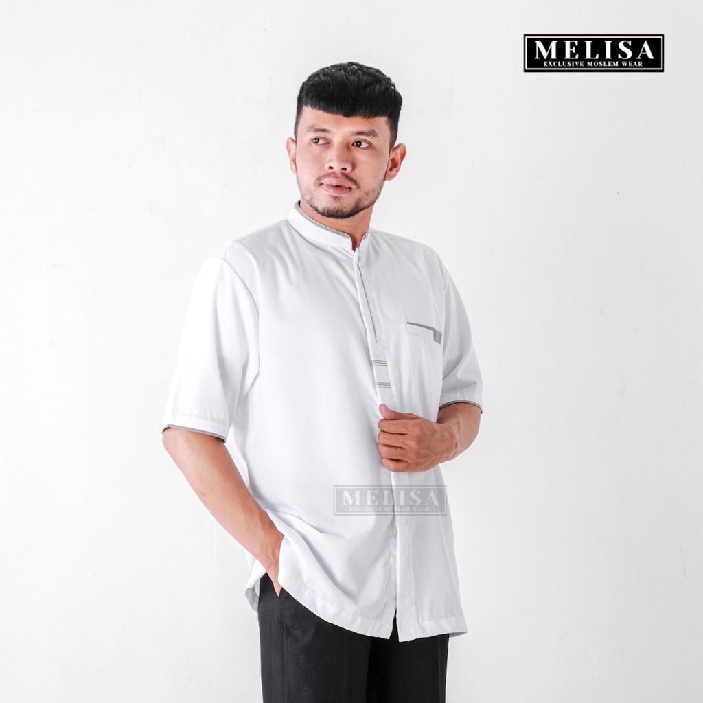 baju koko pria kemko tangan pendek bahan katun toyobo motip simpel dan elegan size M L XL baju muslim polos promo baju muslim terbaru-WARNA PUTIH POLOS