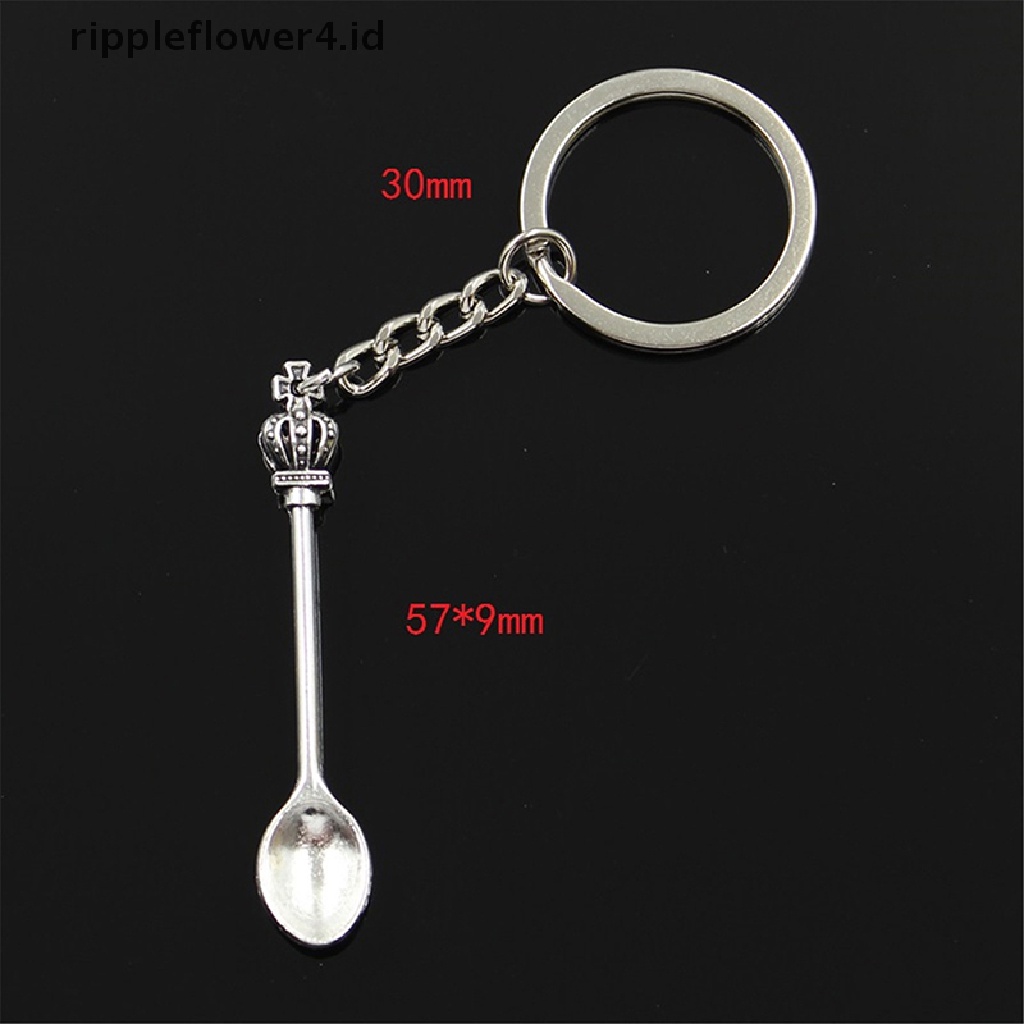 {rippleflower4.id} 30mm Gantungan Kunci DIY Logam Holder Rantai Vintage Dapur Sendok Mahkota Liontin~