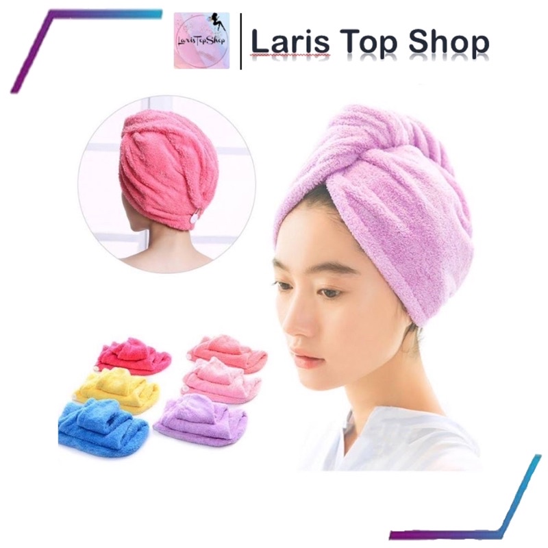 Handuk Keramas Mandi Microfiber / Handuk Rambut Magic Handuk Kepala / Handuk Keramas Kepala Shower Cap / Lap Pengering Rambut Cepat dan Praktis / Topi Keramas Mandi Cepat Kering/ Handuk Turban Kancing