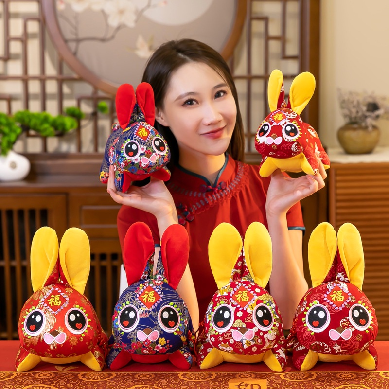 2023kuntum Imlek Kelinci Tahun Baru Bunga Kain Dekorasi Rumah Boneka Mainan Kreatif Gaya Cina Kelinci Hadiah Istimewa Untuk Anak-Anak