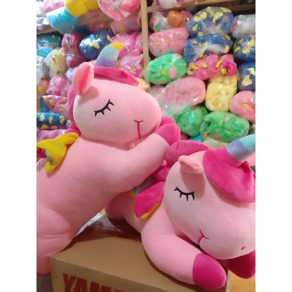 Boneka Unicorn Sayap Lying kuda poni Lucu Lembut 60cm