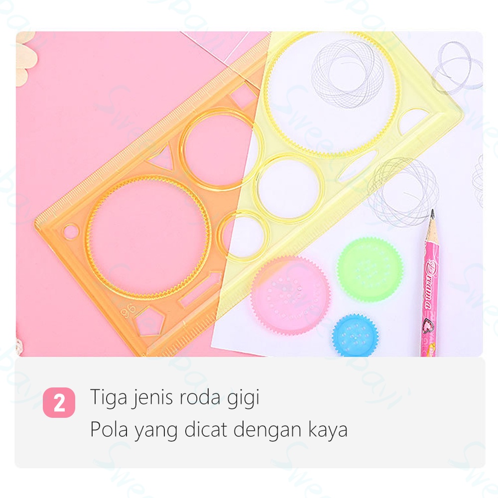 Sweetybayi Penggaris rotary Garisan rotari kembang Magic spirograph geometrik ruler 20cm