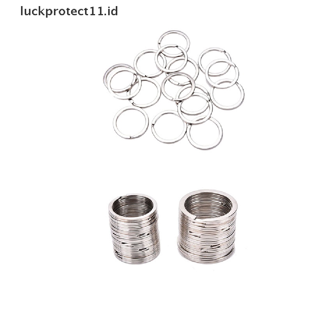 /Fashion Hot//// 100pcs/Set Gantungan Kunci Silvery Stainless Steel Bulat Lingkaran DIY Keyrings 2ukuran.