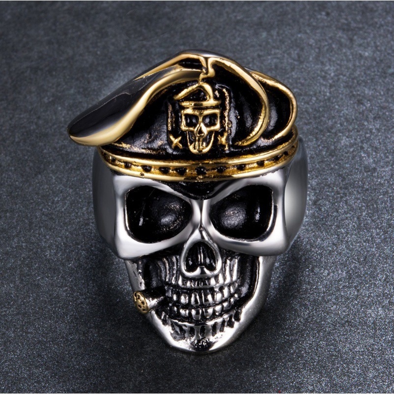 Mendominasi Mode Skull Officer Cincin Pria Pasukan Khusus Perwira Skull Ring Rock Pesta Perhiasan Hadiah