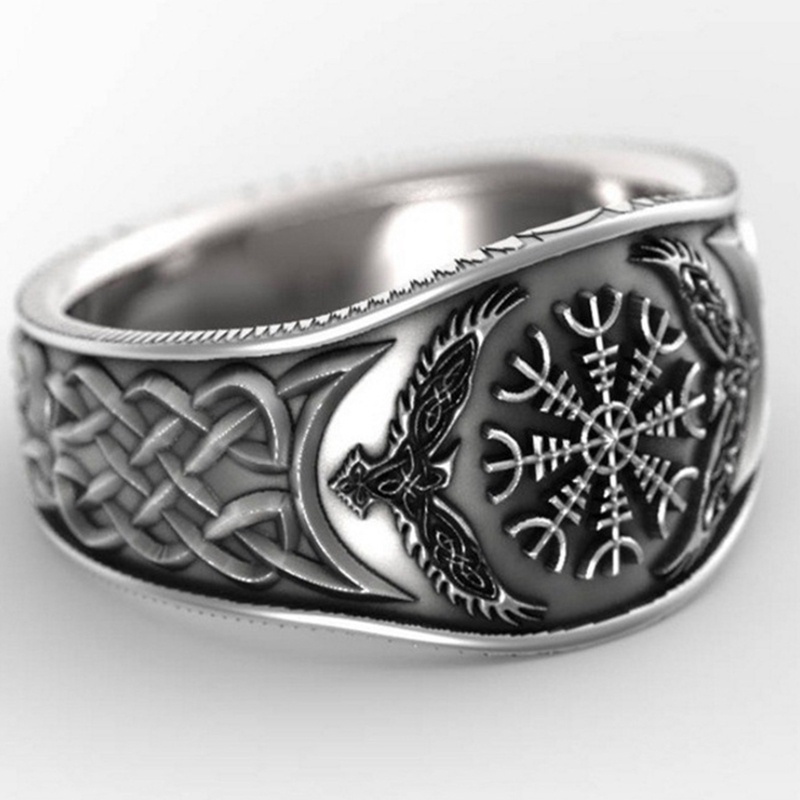 Cincin Vintage Nordic Viking Pola Kompas Untuk Pria Punk Rock Hip Hop Pesta Perhiasan Hadiah