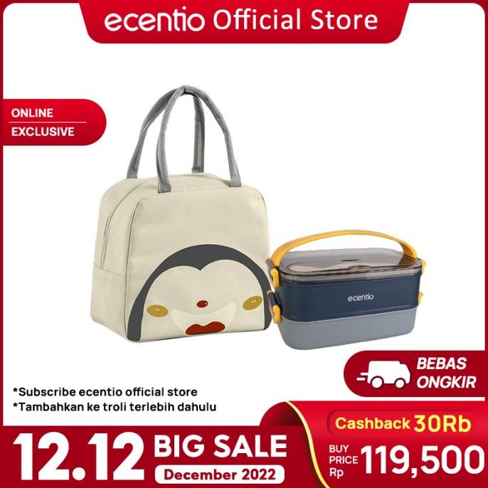 ecentio 1.2L lunch box/kotak makan+lunch bag set