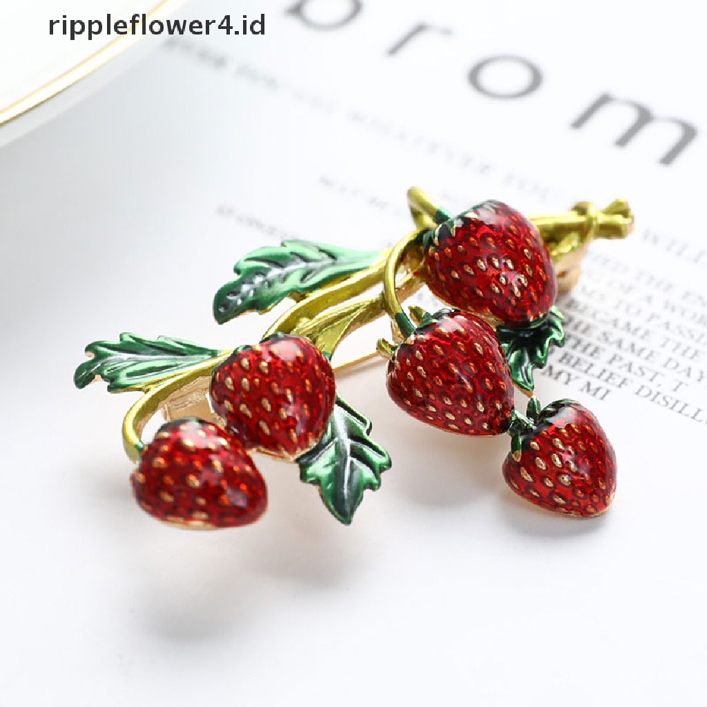 {rippleflower4.id} Bros Strawberry Pin Merah Desain Tanaman Permata Lucu Gaya Musim Panas~