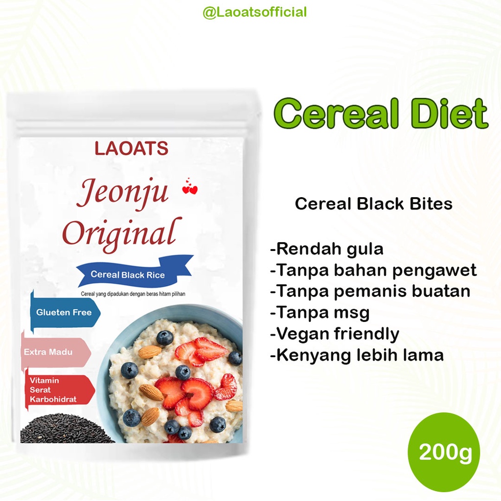 

Sereal Diet Pelangsing Penurun Berat Badan Rolled Oat Almond Milk Chia Seed Oatmeal Rendah Gula Beras Hitam Jeonju Original Laoats (200g)