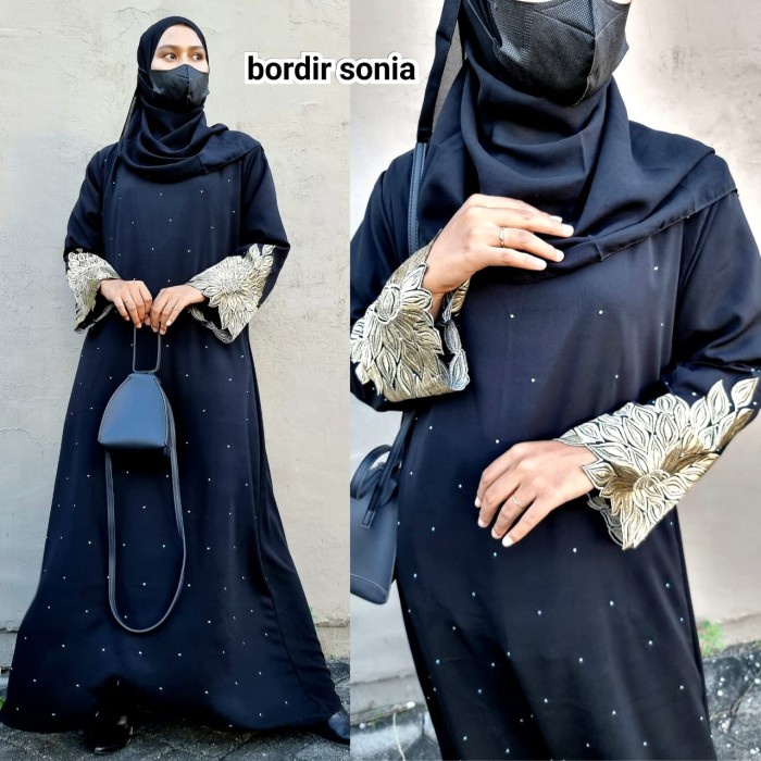 Abaya YM DeFashion Gamis ABAYA TURKEY Bordir Sonia Jetblack NO JILBAB - S(J9Q5) Abaya remaja terbaru