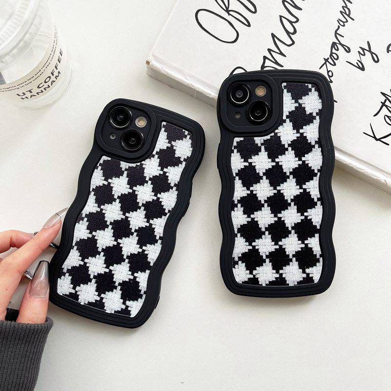 Fabric Pattern Wave Soft Case iP iPhone 6 6S 7 8 14 + Plus SE 2020 X XR XS Max 11 12 13 Pro Max Black Casing Apple