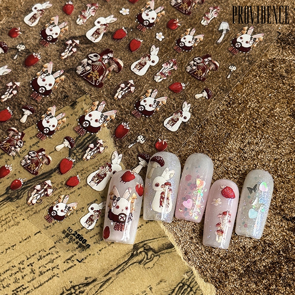 Providence Nail Art Stiker Perekat Diri Tidak Luntur Mudah Tempel Yang Dapat Dilepas DIY Ultra Tipis Kartun Hewan Gaya Gelap Kelinci Kuku Patch Perlengkapan Kuku