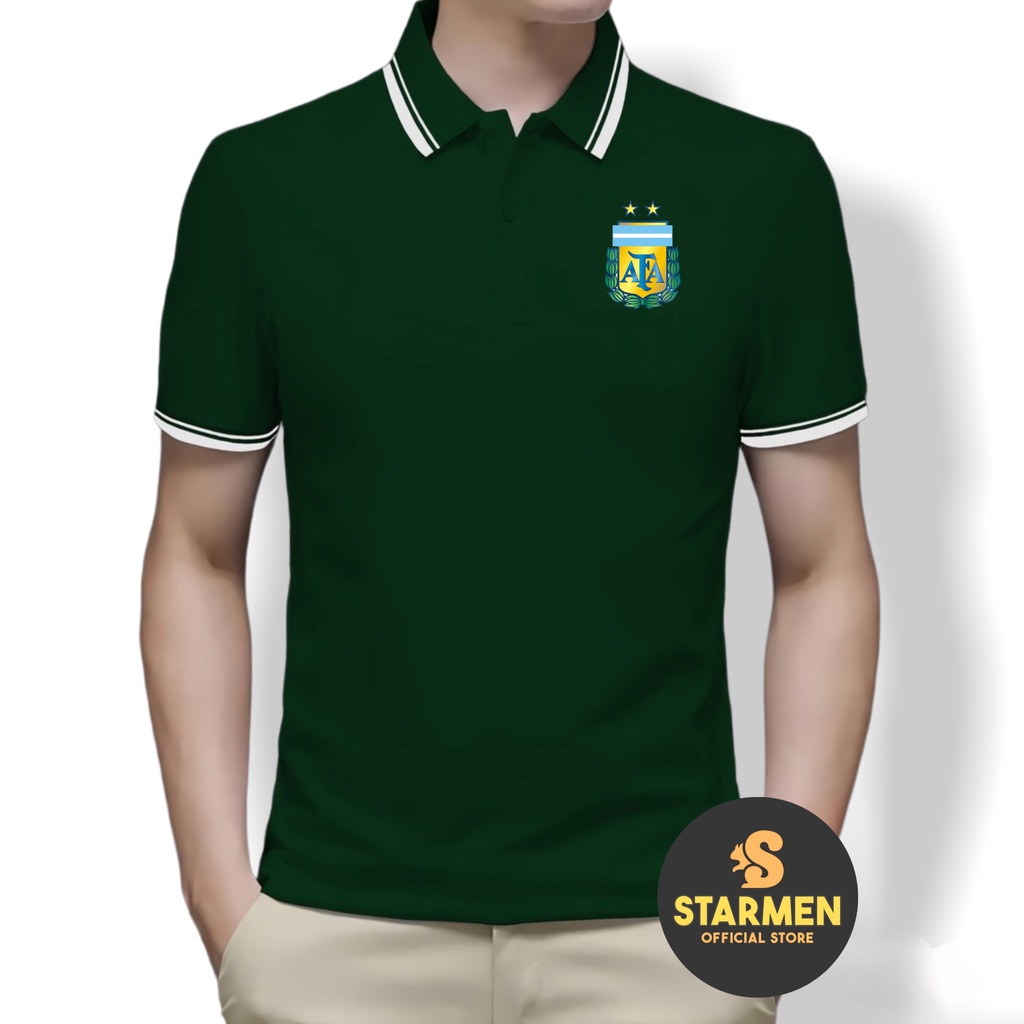 Kaos Polo Shirt Pria Kerah List Putih logo ARGENTINA