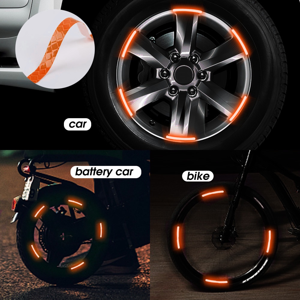 [Harga Grosir] 20Pcs Strip Reflektif Hub Roda Motor Mobil, Peringatan Keselamatan Berkendara Malam Stiker Reflektif, Mobil Styling Decal Sticker, Auto Moto Decor Decals Aksesoris