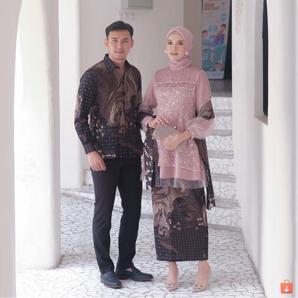 SET KEBAYA BATIK COUPLE SOLO Batik Kebaya Couple Tunangan Couple AMIRA Tulle Mutiara / Kebaya Wisuda/ Kebaya Kondangan/ kebaya Engagement