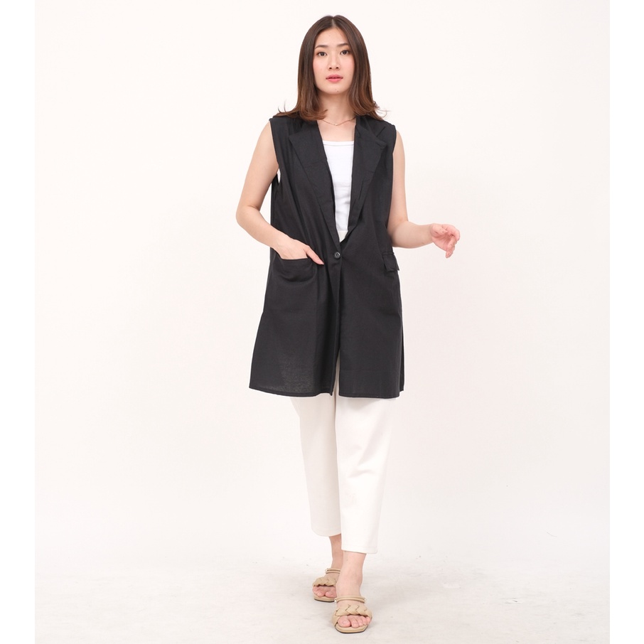 Nhm Rompi Cardigan Wanita Mixy Katun Linen Formal Casual Vest Outwear