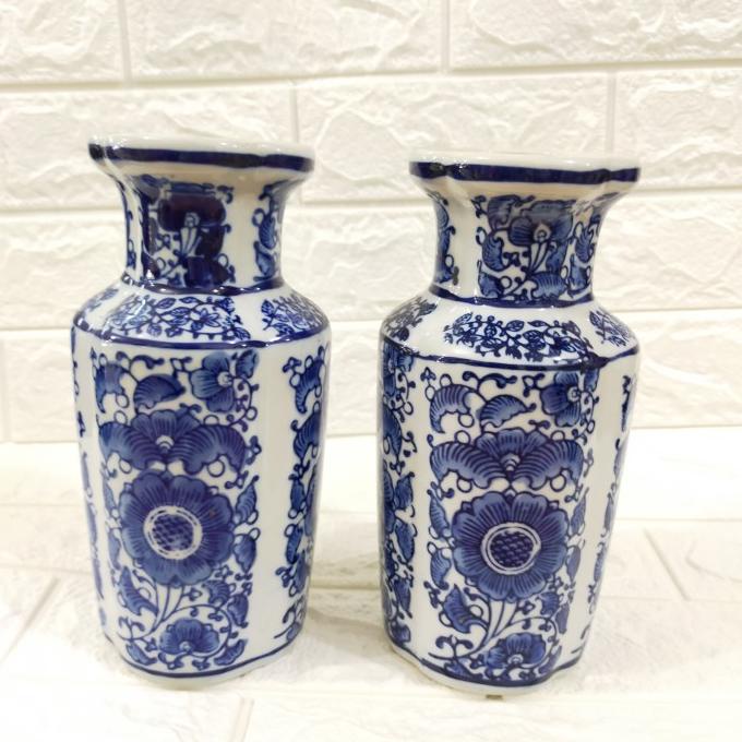 Vas Bunga Keramik Biru Putih / Vase bunga / Vas Bunga Keramik