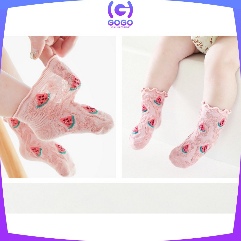 GOGO-P380 Kaos Kaki Anak Perempuan Karakter Buah Bunga dengan Aksen Ruffle Breathable / Kaus Kaki Renda Baby Kid Socks