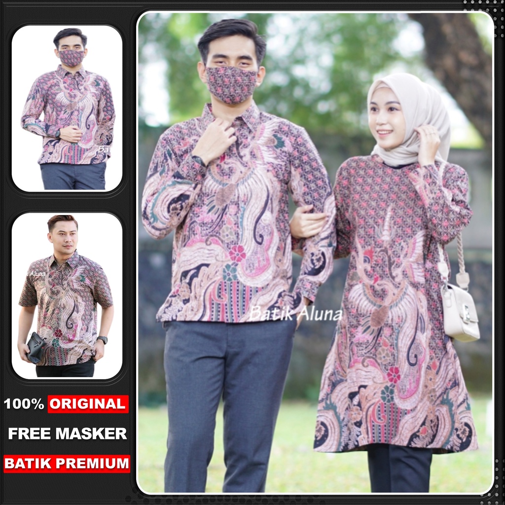 Baju Batik Tunik Couple Modern Pasangan Untuk Kondangan Batik Premium BY FASHION BATIK ALUNA