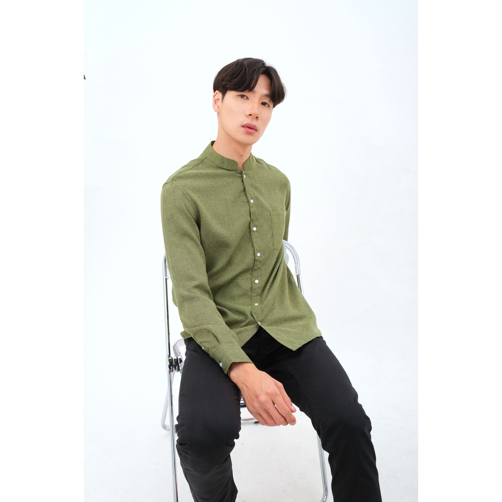 SANVANINA Kemeja Shanghai Pria Polos Slim Fit Hijau Army | Khaby Army Green E-5100G