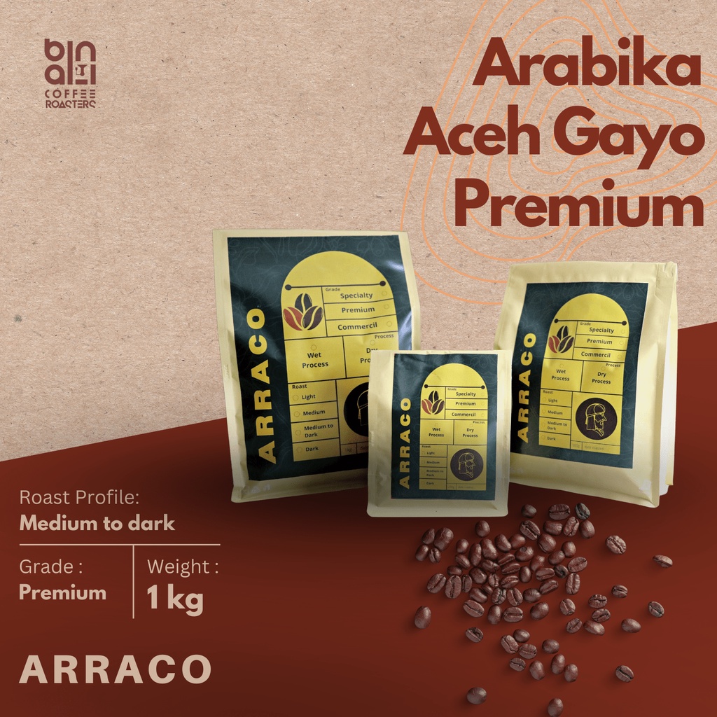 

ARRACO KOPI - Arabika Gayo Premium 1KG Biji / Bubuk | Semi washed - Medium to Dark Roasted