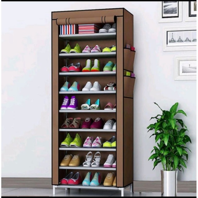 Rak sepatu 10 susun tertutup 10 layer / Rak sepatu kain relsiting besar aesthetic kain cover / Rak r
