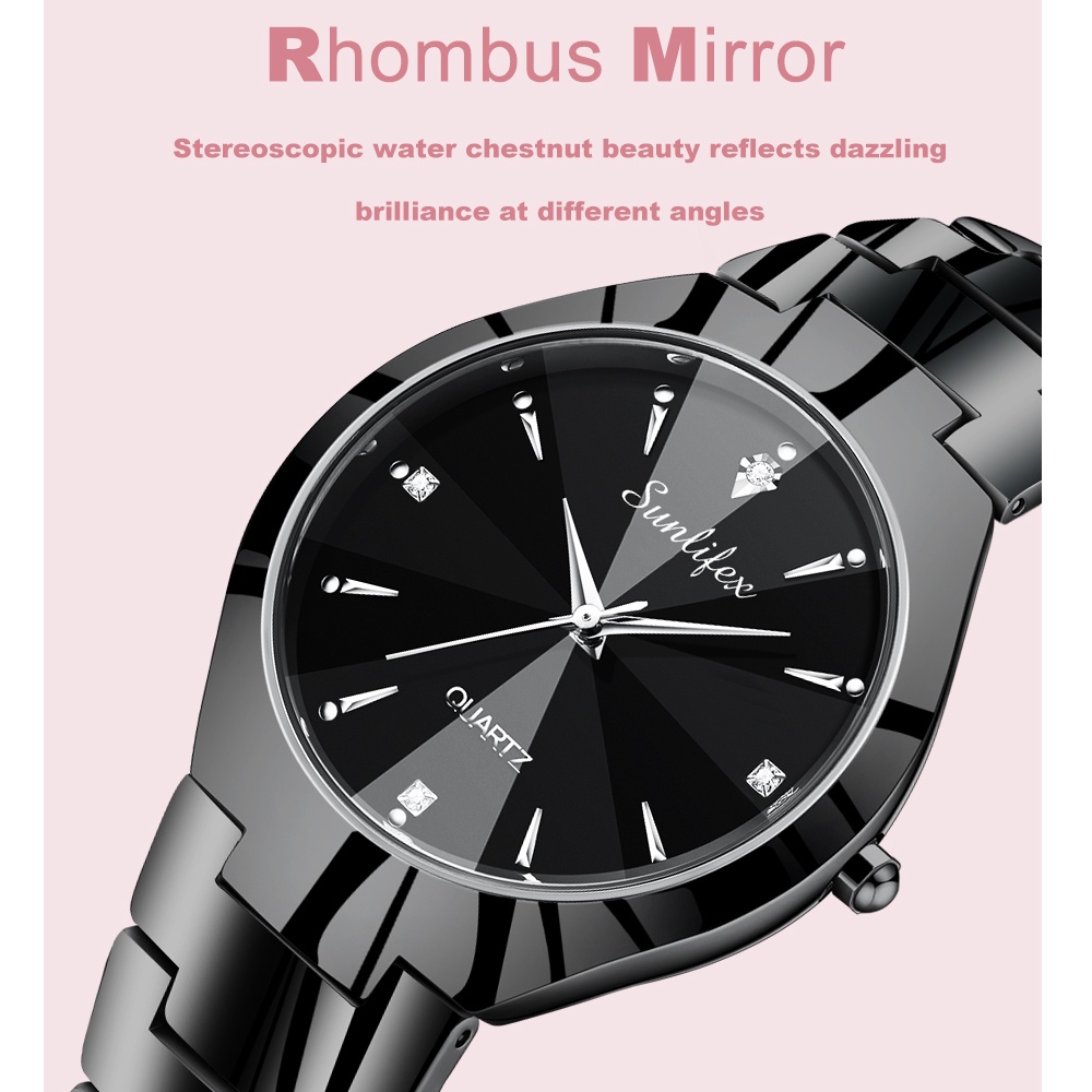 Sunlifex Jam Tangan Couple 9090-M+SL9090-W Stainless Steel Berlian Anti Air Analog Bisnis Kuarsa Jam Tangan Wanita/Pria-5
