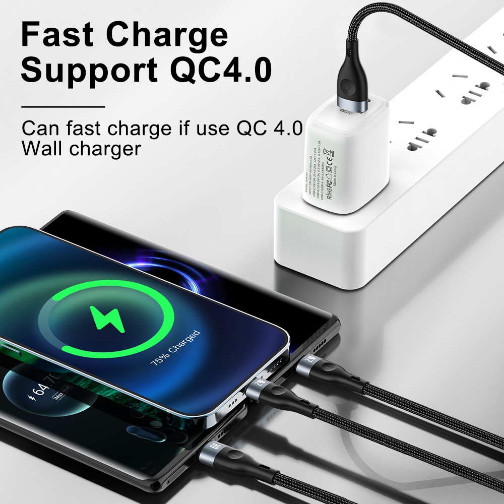 6a 3in1 Kabel Pengisian Super 120W Jalur Data Pengisian Super Cepat Untuk i-phone Android Tipe C USB Flash Charging Data Line