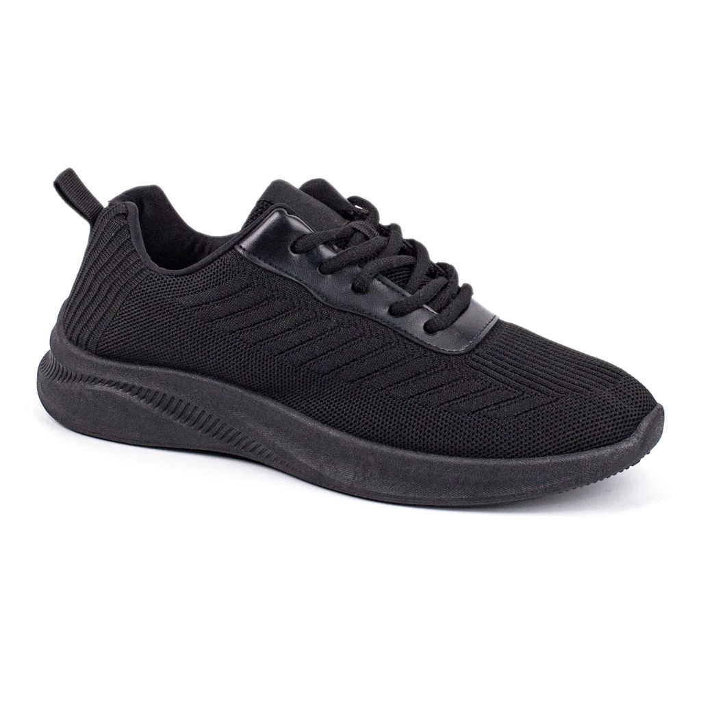 Sepatu Pria Rajut Import Sport Shoes Casual Fashion Motif  Hitam Pakai Tali SP902-H