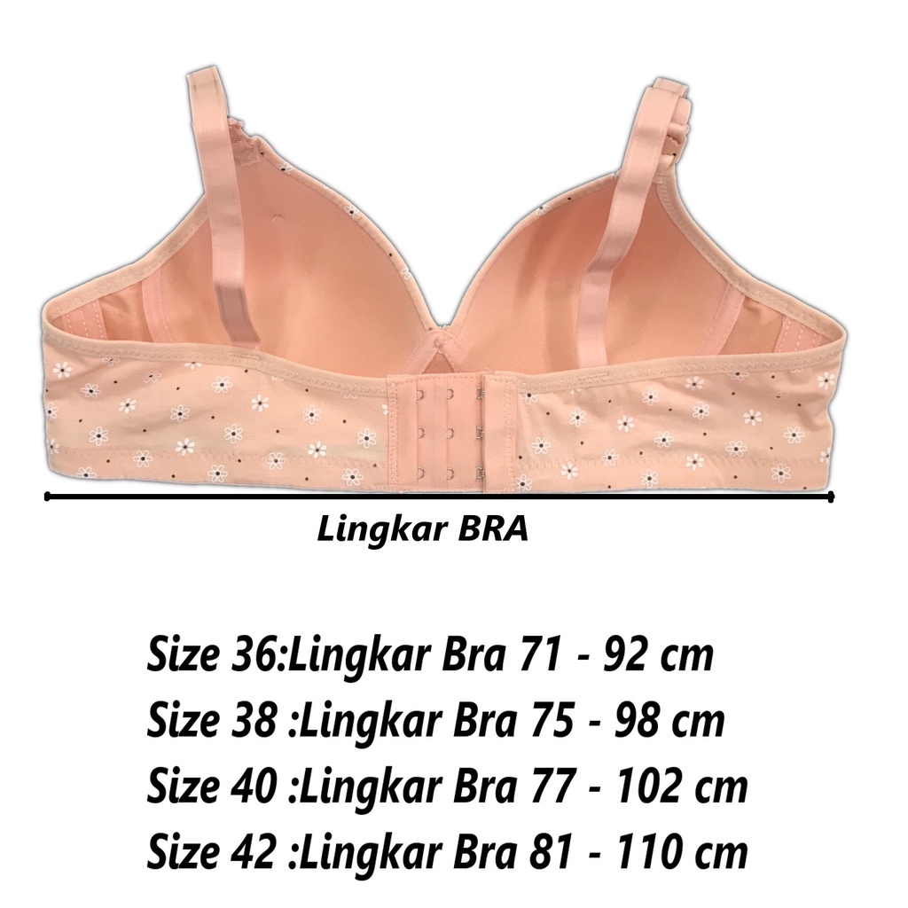 BAYIe - BH / Bra Wanita Cewek Bahan Katun Motif BUNGA FEMA 8045 Cup B dan Busa Sedang Tanpa Kawat Kaitan 3 Size 36 - 42