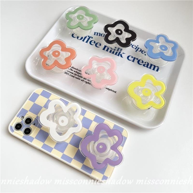 Ins Bening Murni Padat Macaron Permen Warna Bentuk Bunga Telepon Stand Holder Warna-Warni Transparan Glossy Airbag Lipat Phone Holder Extendable Grip Phone Ring