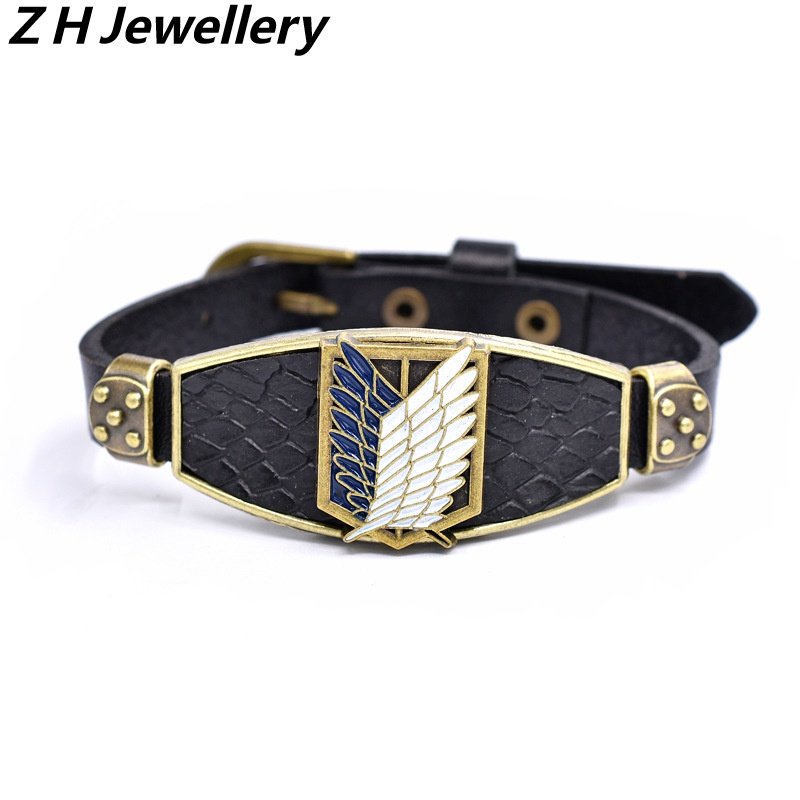 [Z H Perhiasan] Hip Hop Rock Retro Pria Fashion Stainless Steel Kulit Serangan Gelang Raksasa/Aksesoris Perhiasan Pesta 17.5CM~21CM