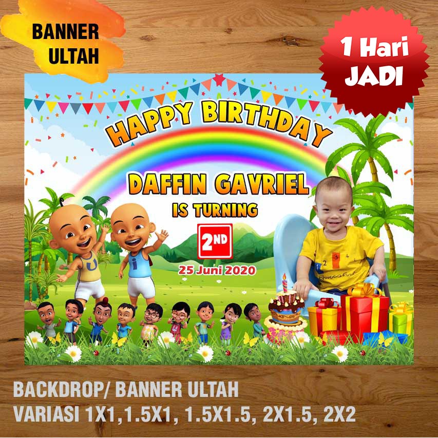UPIN DAN IPIN BANNER/ BACKDROP/ SPANDUK ULANG TAHUN UL-TAH