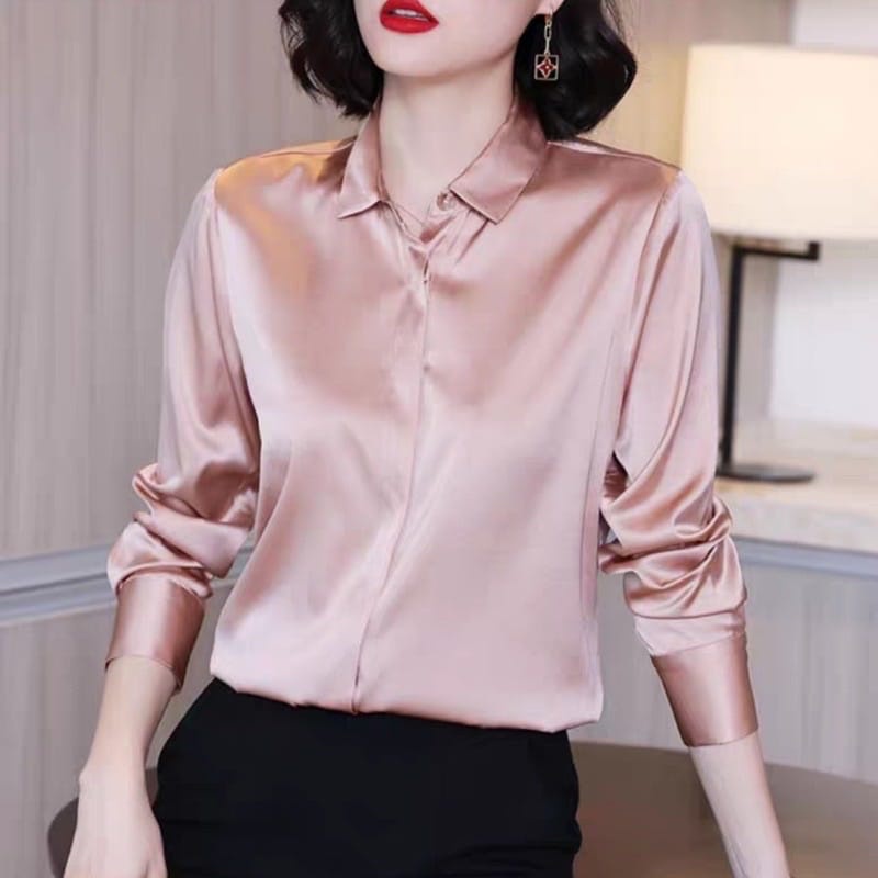 (DBY) KEMEJA MERRY FULL KANCING BLOUSE ATASAN WANITA SATIN