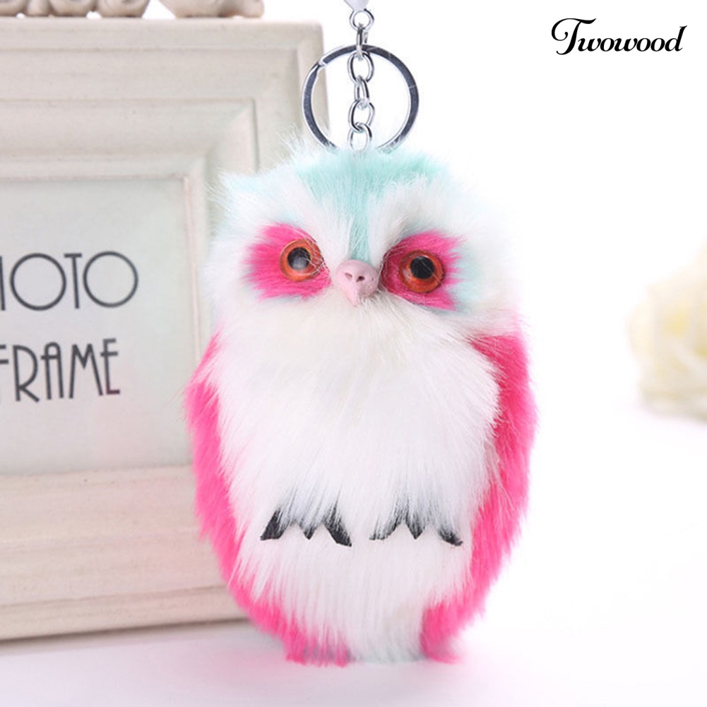 Twowood Lembut Lucu Handbag Car Keyrings Keychain Owl Liontin Pompom Berbulu Tas Hadiah