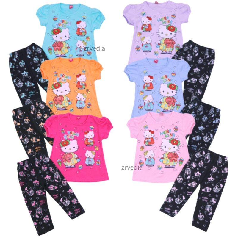 Setelan Hello Katty uk 2-6 Tahun / Baju Anak Karakter Legging Perempuan Celana Panjang Import