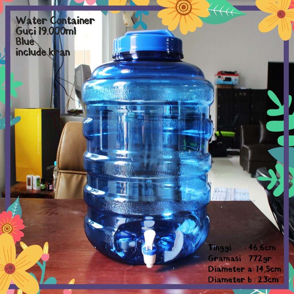 WATER CONTAINER 19LITER 19000ML 19L 19000 ML GUCI BIRU INCLUDE KERAN TEBAL MURAH KEMASAN AI MINUM KA