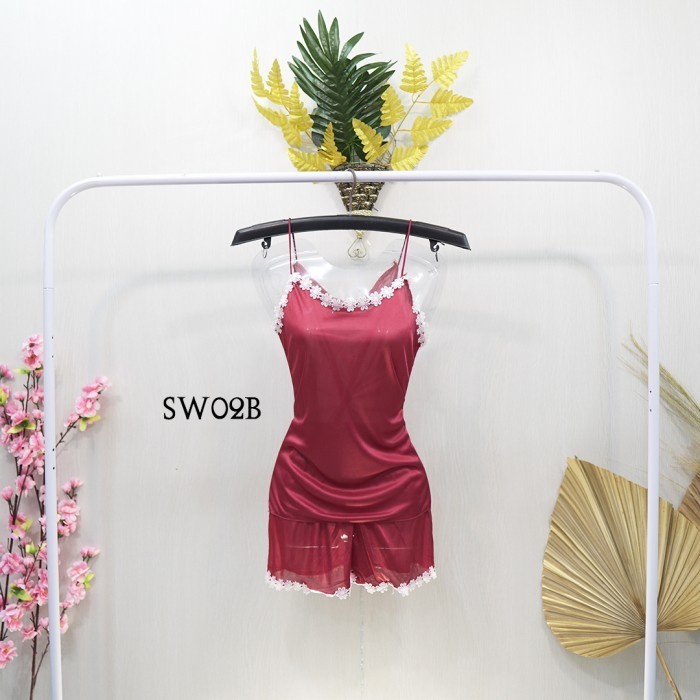 PIYAMA BAJU TIDUR TANKTOP SEKSI LINGERIE SEXY WANITA SATIN MARON SW02B BAHAN BERKELAS!!
