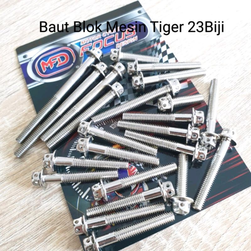 Baut Blok mesin Set Kiri/Kanan 23 pest/Biji Motor Tiger pnp Tinggal pasang kualitas premium Anti Karat