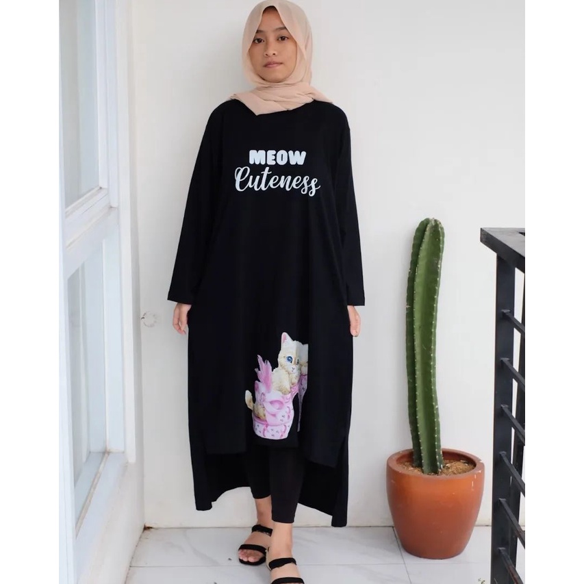 MEOW MIDI DRESS BAHAN KAOS KATUN COMBED 24s MOTIF POLOS APLIKASI SABLON UKURAN M L XL XXL LD 100  - 120 CM MIDI DRESS WANITA TERBARU 2023 KEKINIAN LONG TUNIK JUMBO BAJU KAOS OVERSIZE LENGAN PANJANG GAMIS MIDI DRESS CASUAL PREMIUM