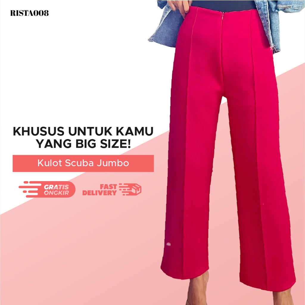 Highwaist Pants Kulot Scuba Jumbo Celana Panjang Kerja Wanita Ootd Kekinian Termurah Terlaris