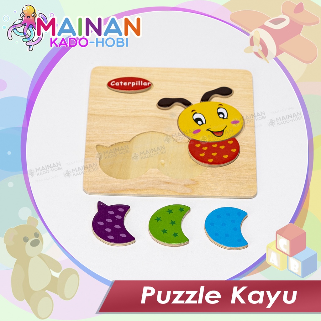 MAINAN ANAK PUZZLE KAYU KARAKTER BINATANG HEWAN ULAT CATERPILLAR