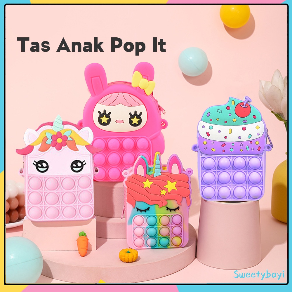 Sweetybayi Tas slempang Pop it anak perempuan mini Sensory karakter anak Tas pop it anak fashion