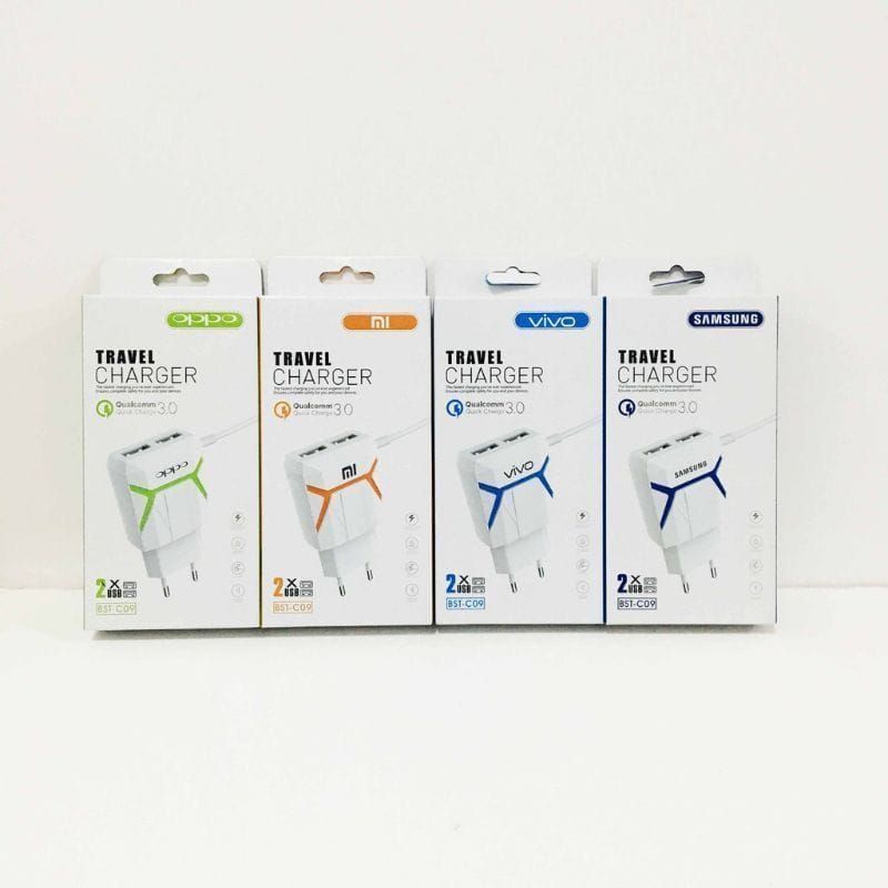 Travel Charger Samsung LED 2USB 3A Casan TC Samsung 2USB Qualcomm 3.0 2USB LED BST-C09
