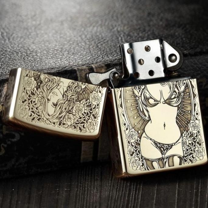 KOREK API ZIPPO GOLD MOTIF GRAFIR SEXY LEDY FULL SIDE ORIGINAL PING GT846546ER